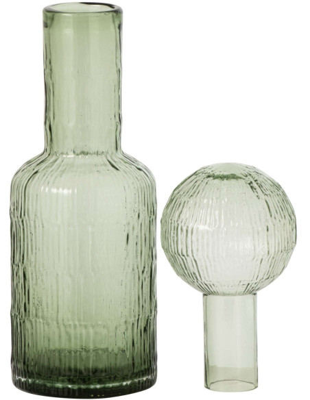Bouteille décorative en verre vert sauge strié 13x13x45 cm Rinkora J-Line - 2