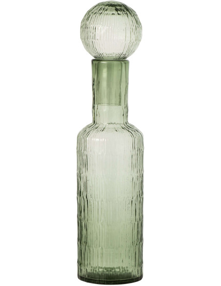 Bouteille décorative verre vert sauge strié 13x13x54,5 cm Rinkora J-Line - 1