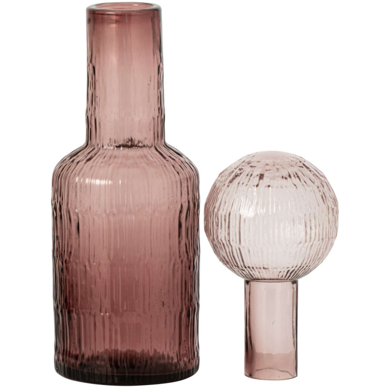 Bouteille décorative en verre bordeaux strié 13x13x45 cm Rinkora J-Line - 3