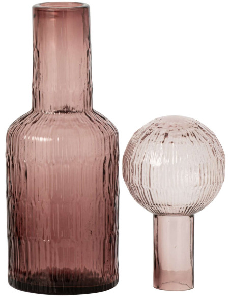 Bouteille décorative en verre bordeaux strié 13x13x45 cm Rinkora J-Line - 3