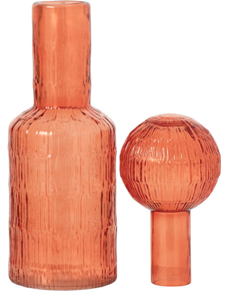Bouteille décorative verre strié orange 13x13x45 cm Rinkora J-Line - 3
