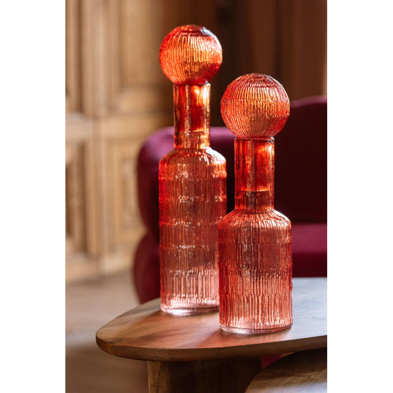 Bouteille décorative verre strié orange 13x13x45 cm Rinkora J-Line - 2