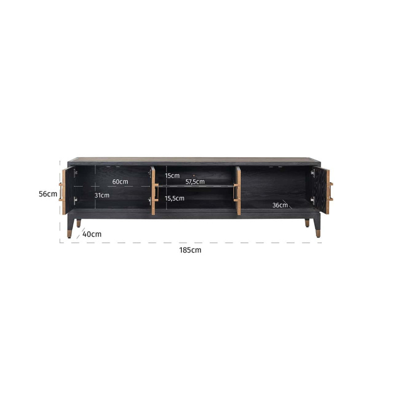 Meuble TV en chêne noir effet galuchat 185x40x55 cm Bloomville Richmond Interiors - 10