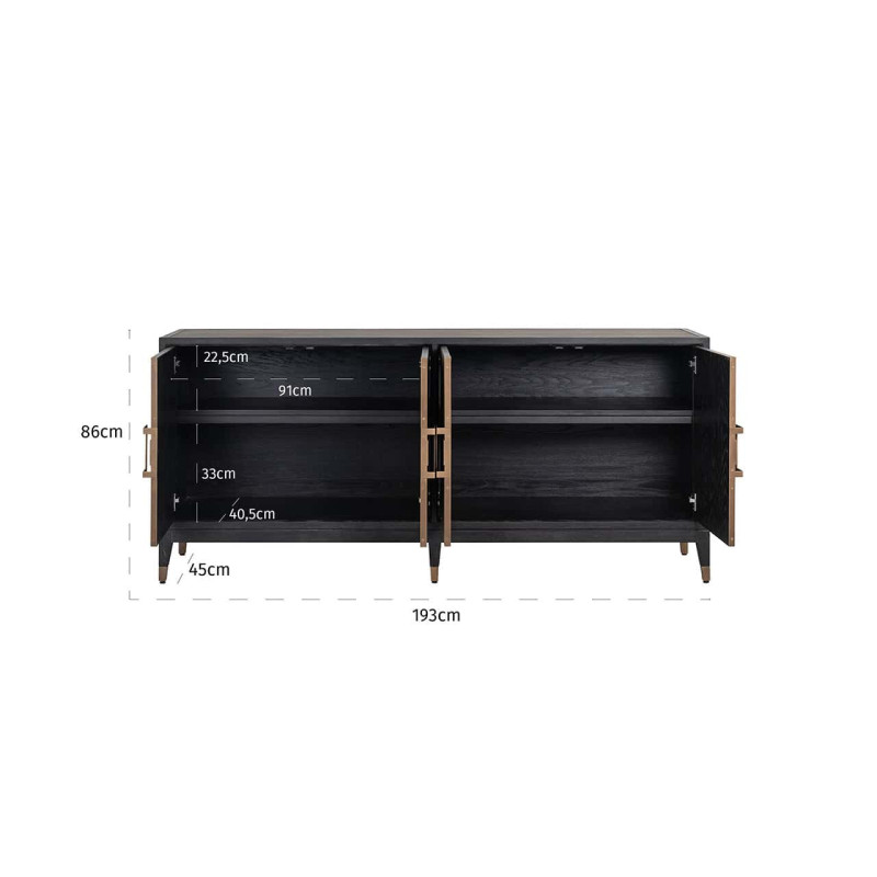 Buffet 4 portes en chêne noir effet galuchat 193x45x85 cm Bloomville Richmond Interiors - 9