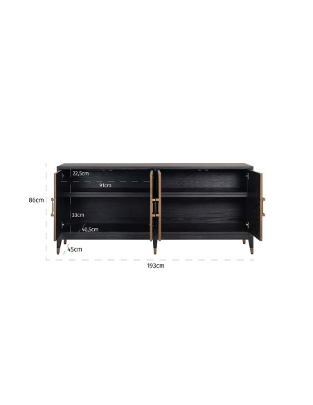 Buffet 4 portes en chêne noir effet galuchat 193x45x85 cm Bloomville Richmond Interiors - 9