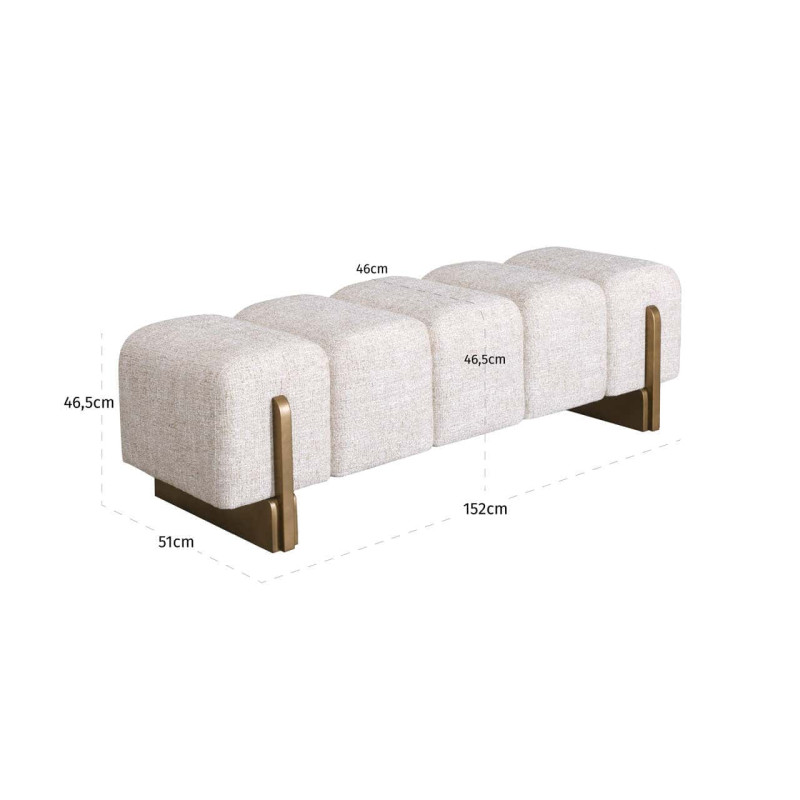 Banquette bout de lit crème en tweed polyester 152x51x46,5 cm Caleo Richmond Interiors - 6