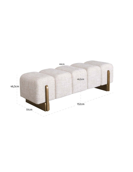 Banquette bout de lit crème en tweed polyester 152x51x46,5 cm Caleo Richmond Interiors - 6