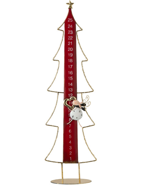 Calendrier de l’Avent LED sapin en métal rouge doré 23x12x78,5 cm Tjerout J-Line - 1