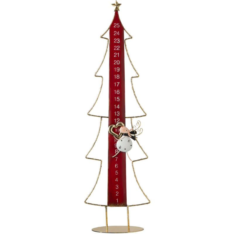 Calendrier de l’Avent LED sapin en métal rouge doré 23x12x78,5 cm Tjerout J-Line - 1
