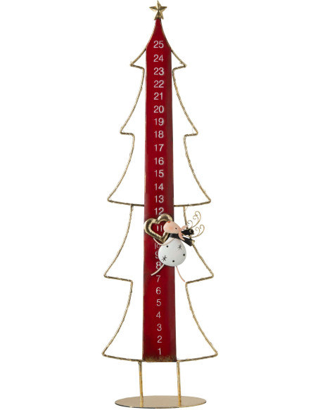 Calendrier de l’Avent LED sapin en métal rouge doré 23x12x78,5 cm Tjerout J-Line - 1