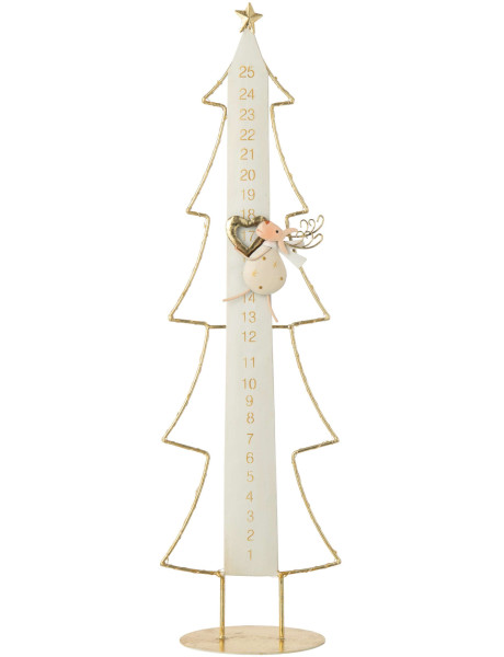 Calendrier de l’Avent LED sapin blanc doré en métal 23x12x78,5 cm Tjerout J-Line - 1