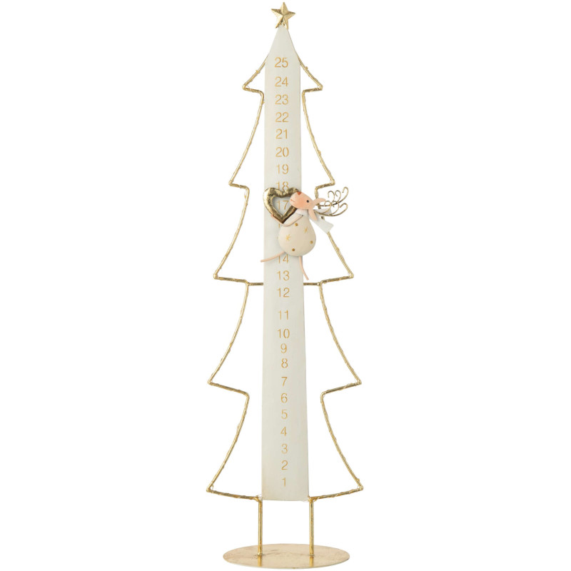 Calendrier de l’Avent LED sapin blanc doré en métal 23x12x78,5 cm Tjerout J-Line - 1
