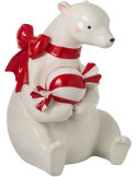 Statue ours polaire Noël blanc rouge en polyrésine 108 cm Pietald