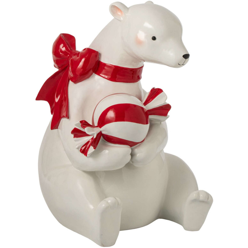 Statue ours polaire Noël blanc rouge en polyrésine 108 cm Pietald J-Line - 1