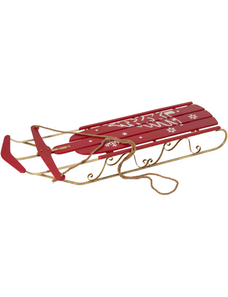 Traîneau du Père Noël décoratif rouge et doré en métal 137,5x59,5x21 cm Veldout J-Line - 1