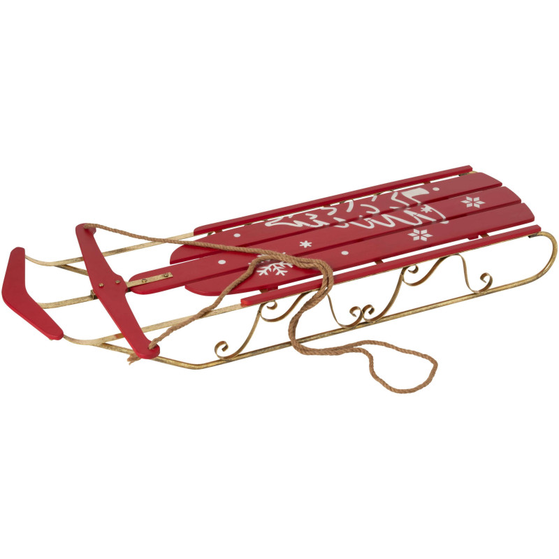Traîneau du Père Noël décoratif rouge et doré en métal 137,5x59,5x21 cm Veldout J-Line - 1