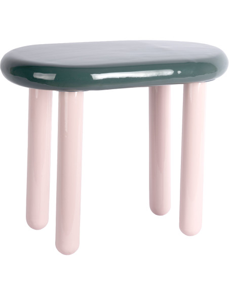 Table d’appoint ovale métal vert sapin rose poudré 52x30x42 cm Firenze Leitmotiv - 1