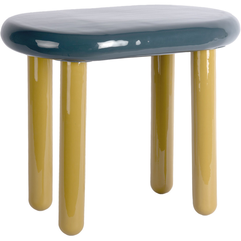 Table d’appoint ovale en métal bleu pétrole vert olive 52x30x42 cm Firenze Leitmotiv - 1