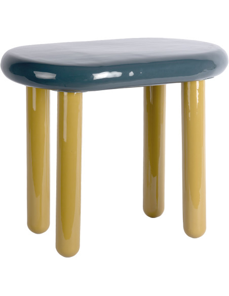Table d’appoint ovale en métal bleu pétrole vert olive 52x30x42 cm Firenze Leitmotiv - 1
