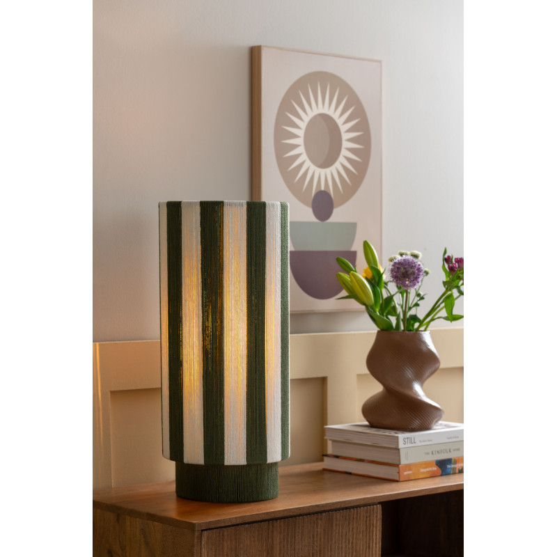 Lampe à poser rayée vert olive écru en corde de coton Ø25x58 cm Vienna Stripes Leitmotiv - 2
