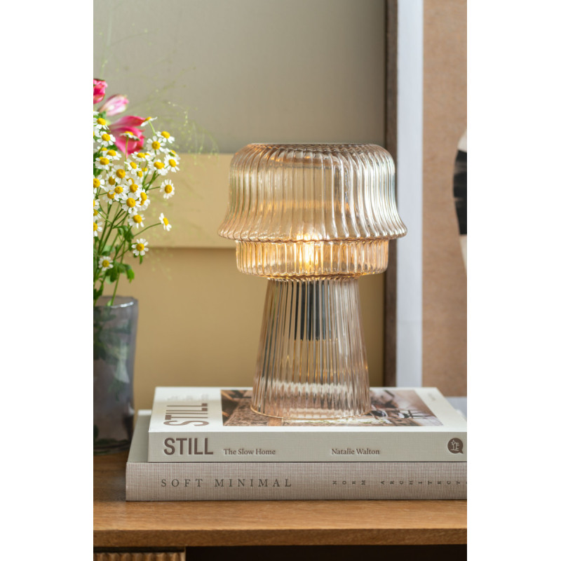 Lampe à poser champignon en verre strié blanc cassé Ø18x26 cm Cadiz Corded Leitmotiv - 2