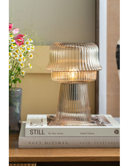 Lampe à poser champignon en verre strié blanc cassé Ø18x26 cm Cadiz Corded Leitmotiv - 2
