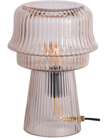 Lampe à poser champignon en verre strié blanc cassé Ø18x26 cm Cadiz Corded Leitmotiv - 1