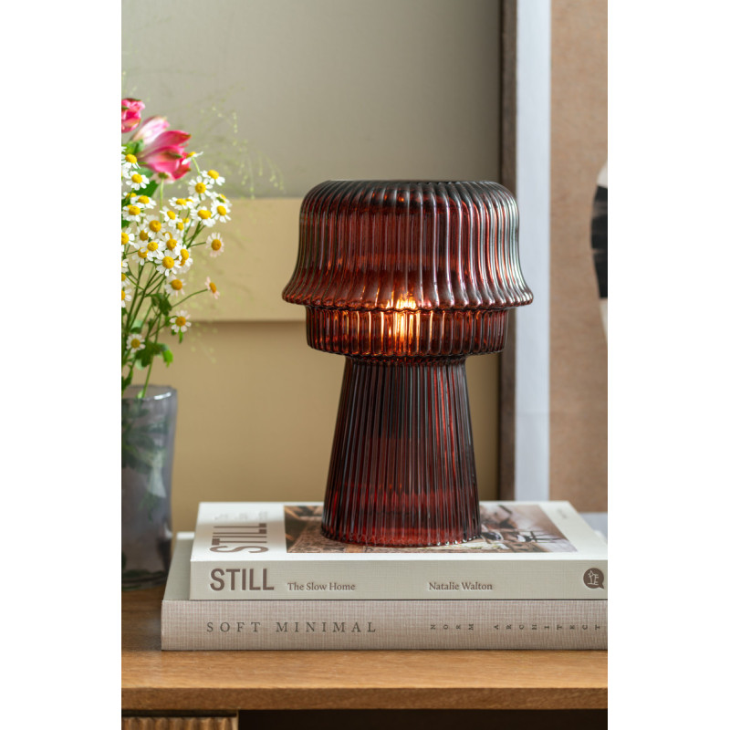 Lampe à poser en verre strié bordeaux Ø18x26 cm Cadiz Corded Leitmotiv - 2