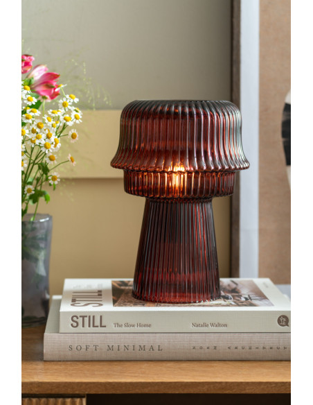 Lampe à poser en verre strié bordeaux Ø18x26 cm Cadiz Corded Leitmotiv - 2
