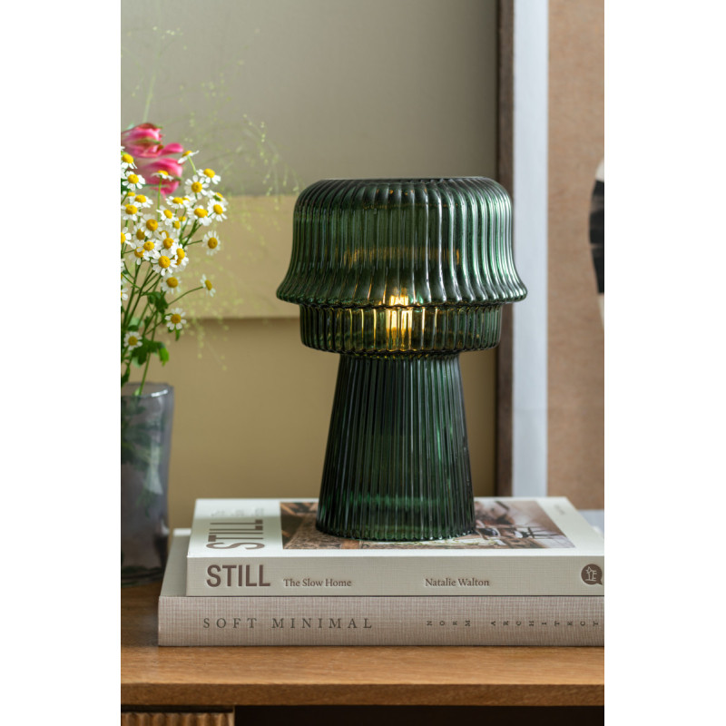 Lampe à poser en verre strié vert foncé Ø18x26 cm Cadiz Corded Leitmotiv - 2