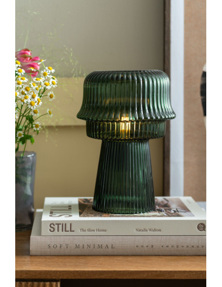 Lampe à poser en verre strié vert foncé Ø18x26 cm Cadiz Corded Leitmotiv - 2