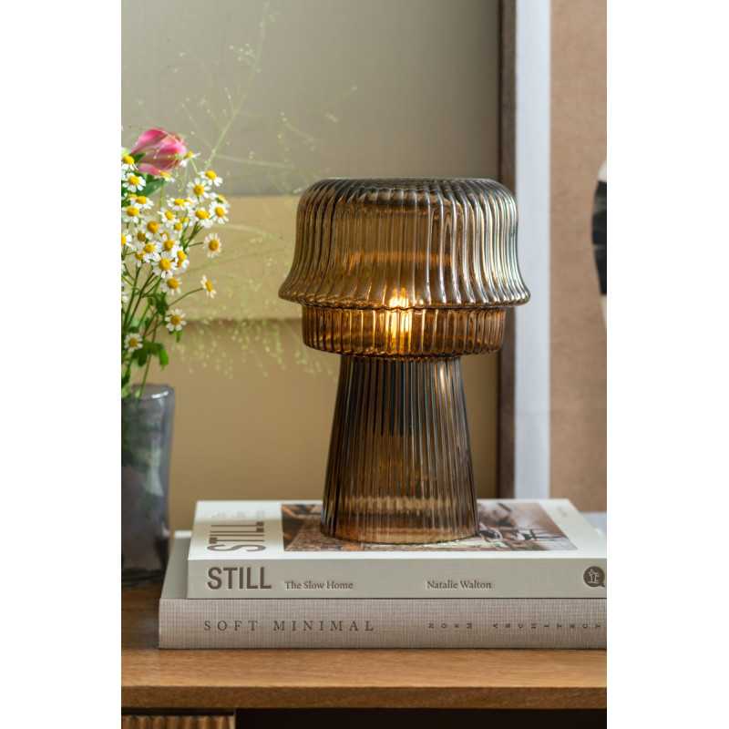 Lampe champignon en verre strié brun chocolat Ø18x26 cm Cadiz Corded Leitmotiv - 2
