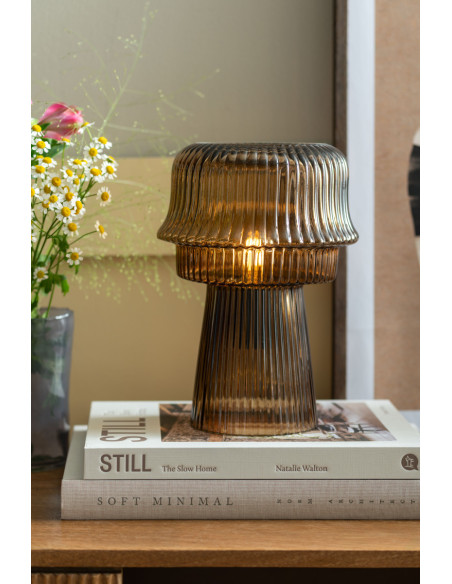 Lampe champignon en verre strié brun chocolat Ø18x26 cm Cadiz Corded Leitmotiv - 2