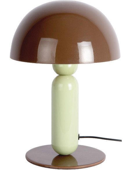 Lampe champignon marron chocolat vert sauge en métal Ø20x30 cm Firenze round Leitmotiv - 1