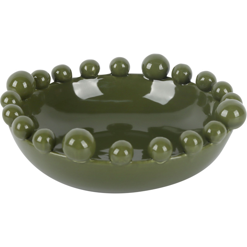 Coupe décorative perlée vert olive en céramique Ø21,7 cm Cadiz Dotty Present Time - 1