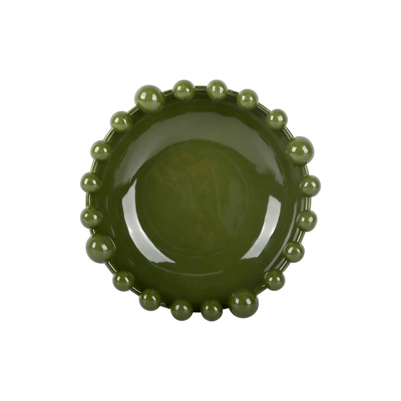 Coupe décorative perlée vert olive en céramique Ø21,7 cm Cadiz Dotty Present Time - 2