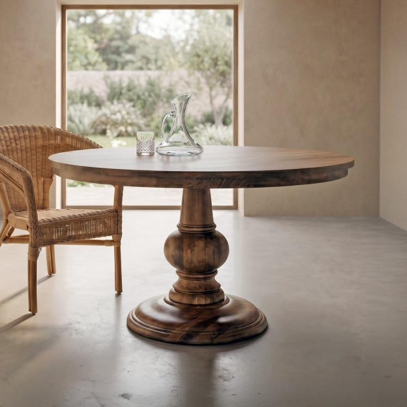Table à manger ronde en manguier massif brun profond Ø150x77 cm Falena Ixia - 2