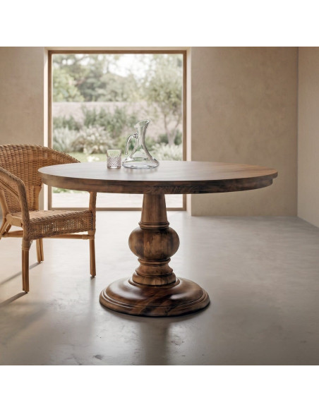 Table à manger ronde en manguier massif brun profond Ø150x77 cm Falena Ixia - 2