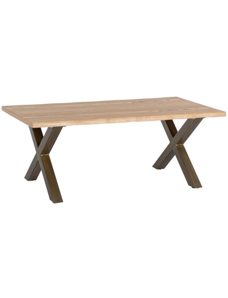 Table basse industrielle MDF effet bois miel et métal bronze 110x60x43 cm Zirela Ixia - 1