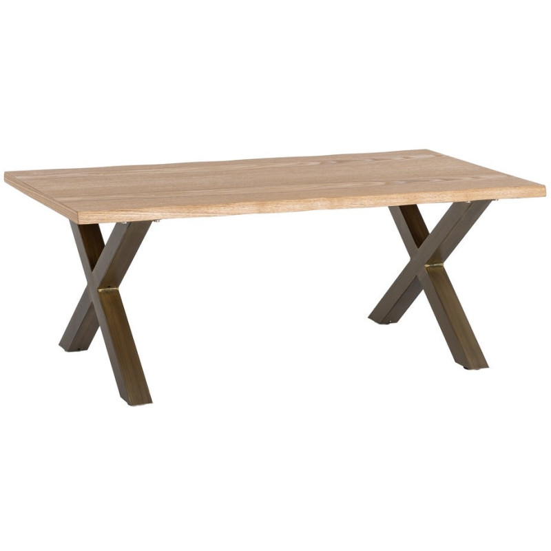 Table basse industrielle MDF effet bois miel et métal bronze 110x60x43 cm Zirela Ixia - 1