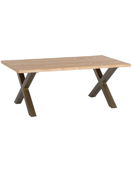Table basse industrielle MDF effet bois miel et métal bronze 110x60x43 cm Zirela Ixia - 1