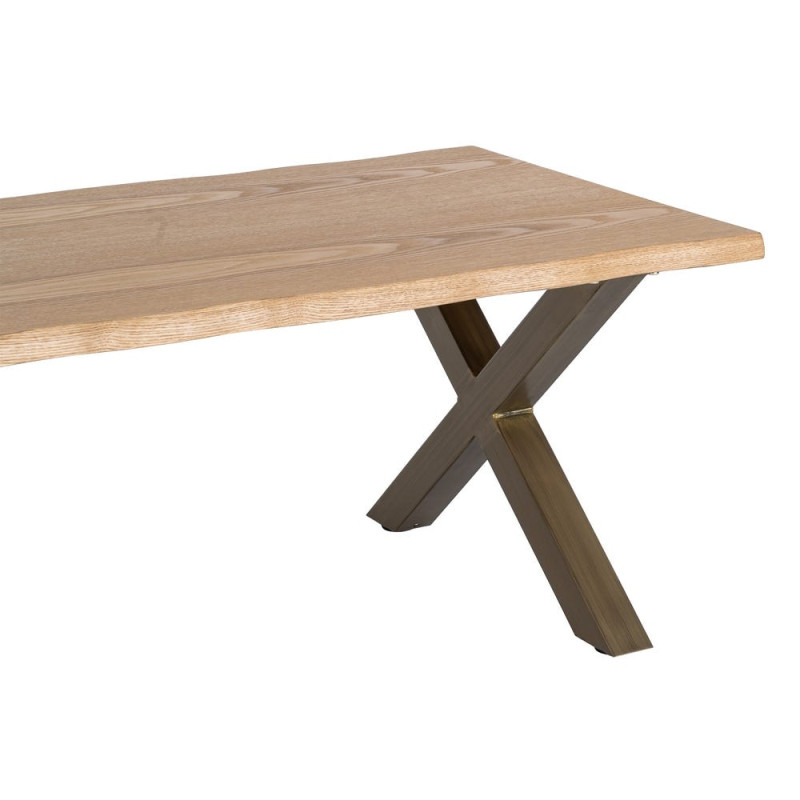 Table basse industrielle MDF effet bois miel et métal bronze 110x60x43 cm Zirela Ixia - 3