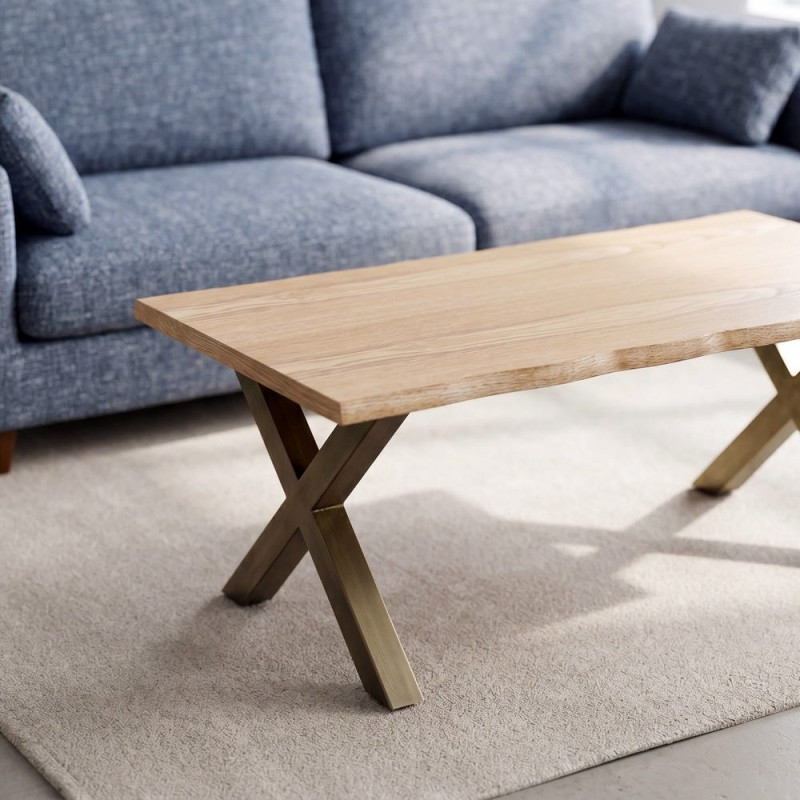Table basse industrielle MDF effet bois miel et métal bronze 110x60x43 cm Zirela Ixia - 2