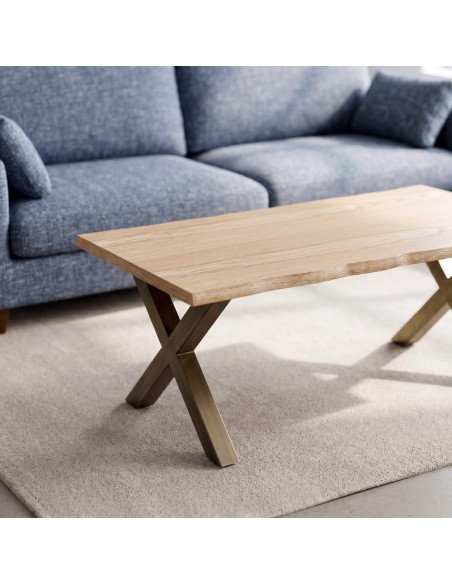 Table basse industrielle MDF effet bois miel et métal bronze 110x60x43 cm Zirela Ixia - 2
