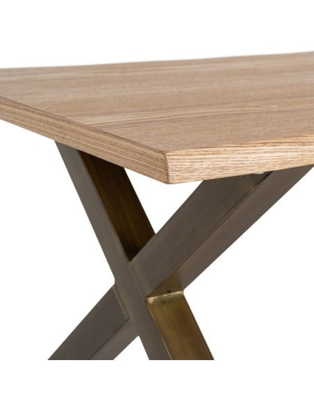 Table basse industrielle MDF effet bois miel et métal bronze 110x60x43 cm Zirela Ixia - 5