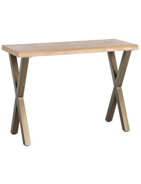 Console d’entrée MDF effet bois miel et métal bronze 110x45x79 cm Zirela Ixia - 1