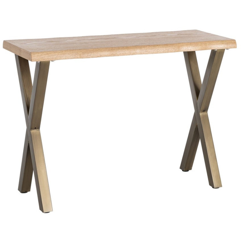 Console d’entrée MDF effet bois miel et métal bronze 110x45x79 cm Zirela Ixia - 1