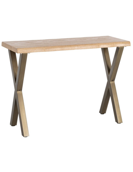 Console d’entrée MDF effet bois miel et métal bronze 110x45x79 cm Zirela Ixia - 1