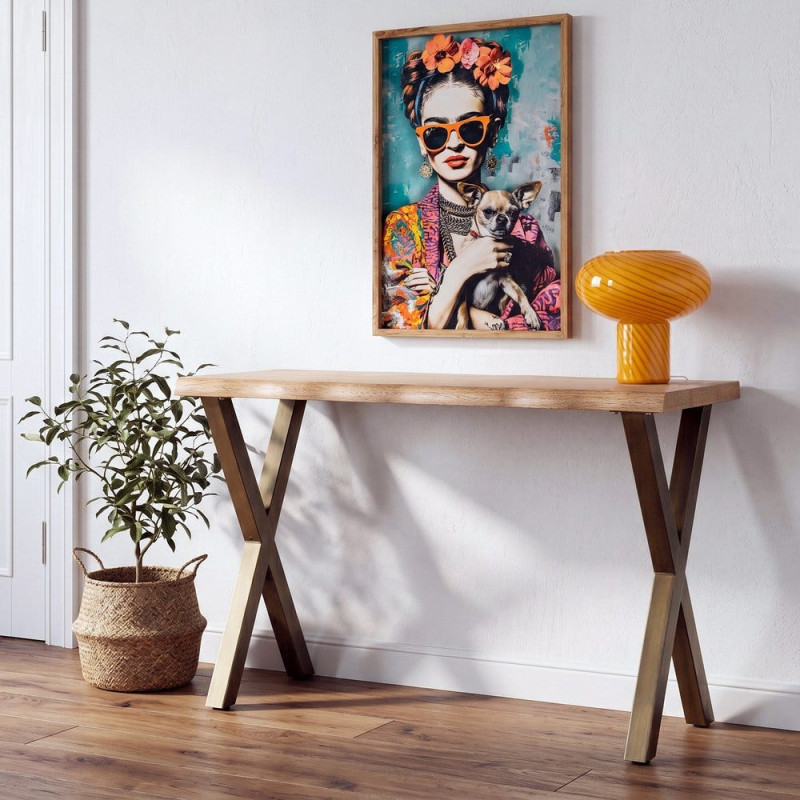 Console d’entrée MDF effet bois miel et métal bronze 110x45x79 cm Zirela Ixia - 2