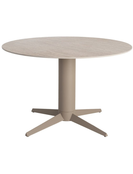 Table à manger ronde céramique effet travertin beige et métal Ø120x75 cm Gavena Ixia - 1